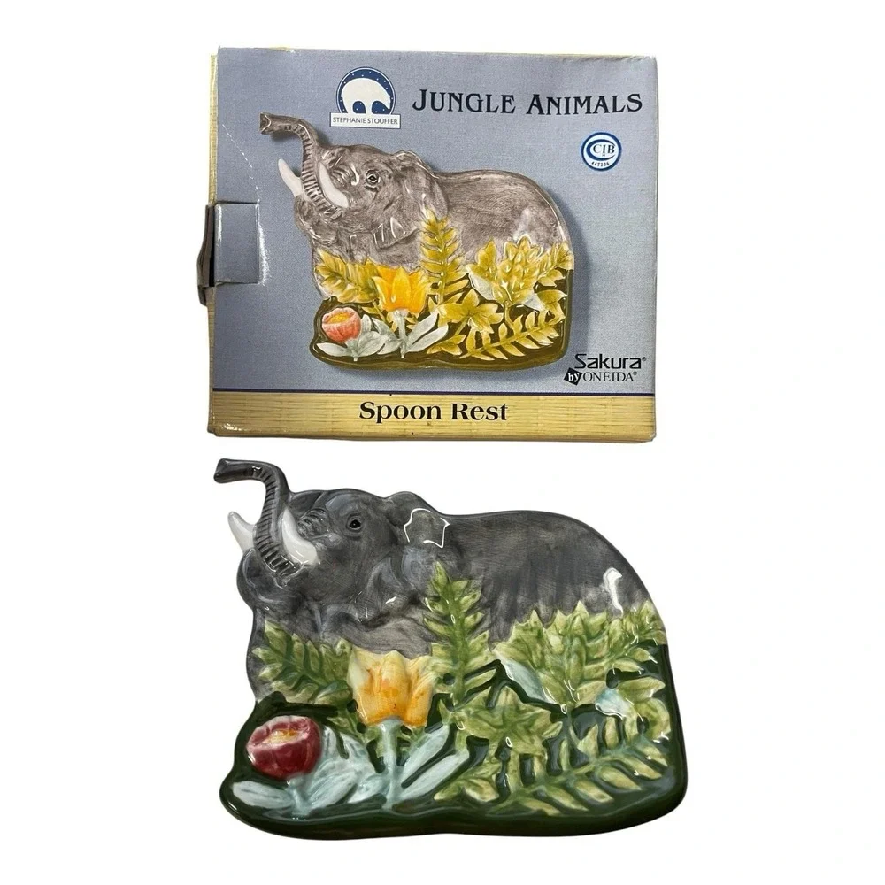 Jungle Animals Elephant Stephanie Stouffer Ceramic Spoon‎ Rest By Sakura Onieda